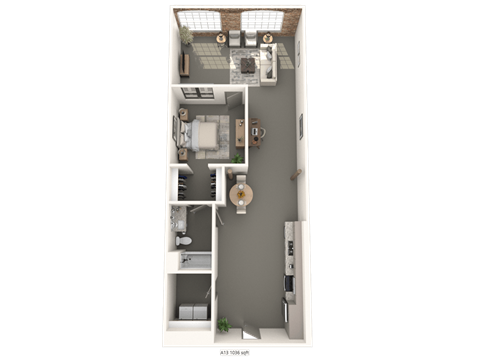 a floor plan of a one bedroom apartment at converse mill lofts in Spartanburg, SC